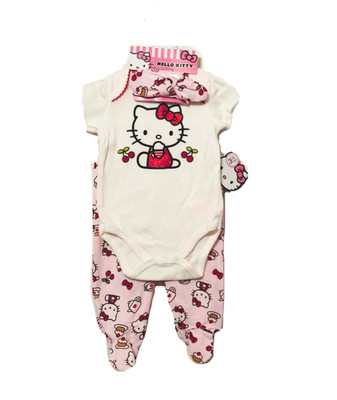 NWT Hello Kitty Baby Pants Set 6 Months Short Sleeve 3PC Bodysuit Head Band Bow