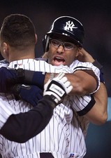 Jose Vizcaino New York Yankees is congratulated by Derek Jeter aft- Old Photo