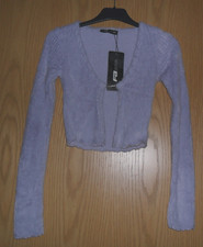 NEU Damen Crop Kurz Jäckchen Strick Jacke Pullover Strass lila Flieder Gr. XXS