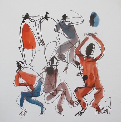 Dancing Women Original Drawing on Cardboard Art Academy Art Milling