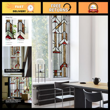 Faux Stained Glass Window Film - Privacy Static Cling, Boho Texture, 16.93"x84.6