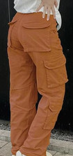 High Waisted Cargo Pants - Small - Women's Baggy Wide Leg Pants w/ Pocket