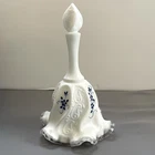 Fenton Hand Painted Milk Glass Bell With Clear Ruffle Signed by D. Anderson