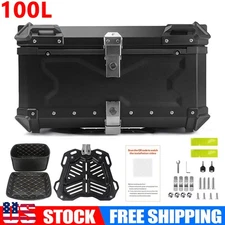 Aluminum 100L Motorcycle Top Case Luggage Scooter Trunk Storage Tour Tail Box US