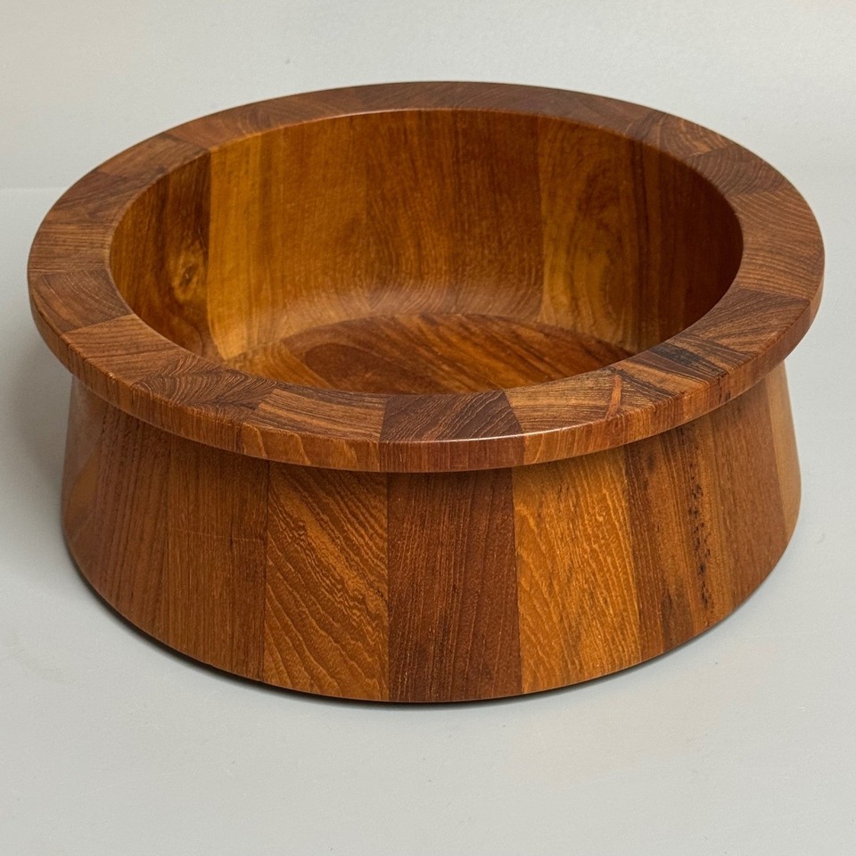 Dansk IHQ Denmark Teak Wood Salad Bowl 11.5 Inch Mid Century Modern Stave Design