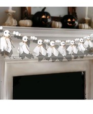 9 Ft Halloween Ghost Garland Fabric Cute Ghosts Banner Decor White