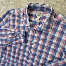 LL Bean Comfort Stretch Performance Shirt Mens LT Plaid Slightly Fitted Outdoor