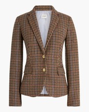 J Crew Schoolboy Blazer Womens Sz 6 Houndstooth Plaid Wool Gold Buttons Office