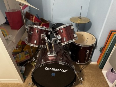 Ludwig Acoustic Drum Set Kit w/ Bass Drum, Toms, Floor Tom, Cymbals, Stand