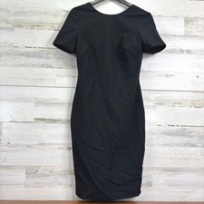 Zara Woman Black Sheath Dress Short Sleeve V-Back Strappy Size M Knee Length