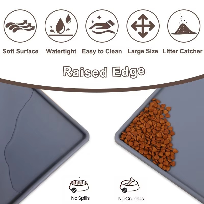 Waterproof Silicone Mat, w/ Raised Edge, Extra Thick, Non-Slip, Dog & Cat Mats