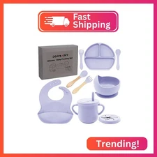 Dormlony 100% Silicone Baby Feeding Set,BPA Free Baby Dishes Set with Suction Bo