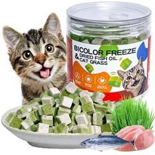 ZHSteveG Freeze-Dried Cat Grass Treats with Omega-3 Fish Oil 1.76 oz, green 