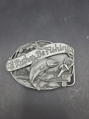 VINTAGE 1985 SISKIYOU BUCKLE CO. INC - I'D RATHER BE FISHING BELT BUCKLE