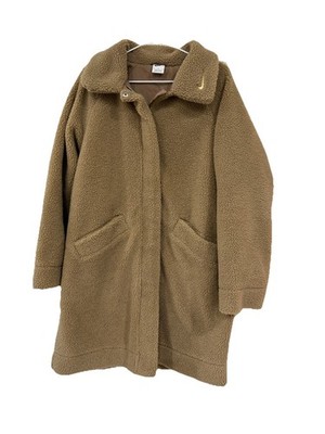 Nike Women s Brown Mid-Length Sherpa  Coat Lined Full Zip Snap Logo L FB1789