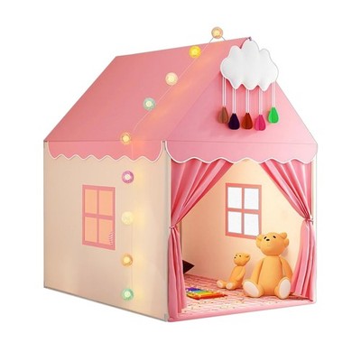 Pink Kids Play Tent with Mat, Cloud and Ball Lights Large Playhouse for Child...