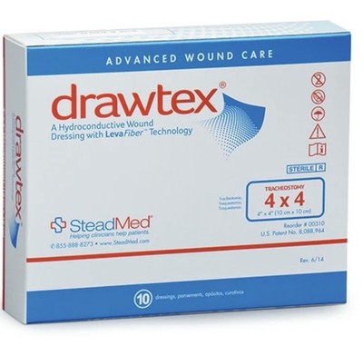 Drawtex 4x4 Hydroconductive Wound Tracheostomy Dressing (box Of 10) Levafiber