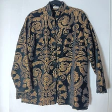 Baroque Rococo Style Y2K BROCADE Jacket M black Gold Floral Ornate Luxous Vtg