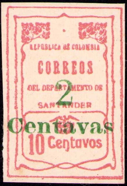 COLOMBIA - SANTANDER - 2c STAMP W/ SURCHARGE " Centavas" ERROR - Yv  50aB - 1907