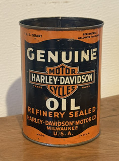 VINTAGE Harley Davidson Motor Oil Quart Can Motorcycle White Seam
