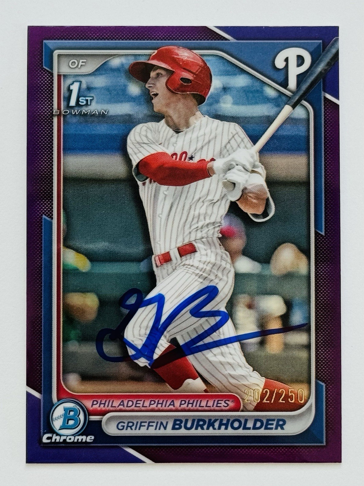 GRIFFIN BURKHOLDER Autographed 2024 1st Bowman Chrome Purple /250 #BDC-60 COA