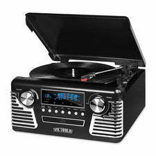 Victrola Bluetooth Turntable with CD Player AM/FM Radio, Black