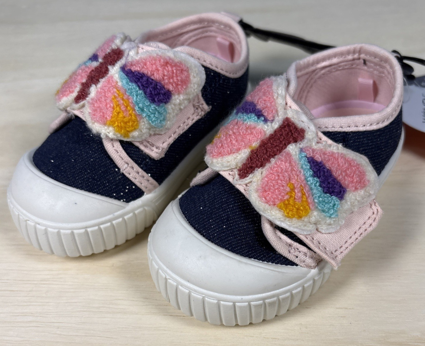 Size 4 Navy Pink Hook & Loop Shoe