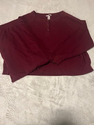 Victoria's Secret Pajama Set Womens XXL Burgundy Thermal Henley Jogger Lounge - Picture 5 of 15