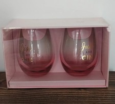 Set of 2 Pink Glass Stemless Tumblers Slogan Gin Lovers Gift Present Boxed New