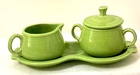 HLC Homer Laughlin FIESTA Ware Green Sugar Bowl & Creamer Set with Tray
