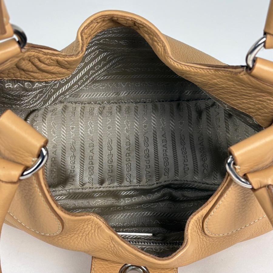PRADA Plate Handbag Shoulder Bag Leather Beige #BS1055 thumbnail 8