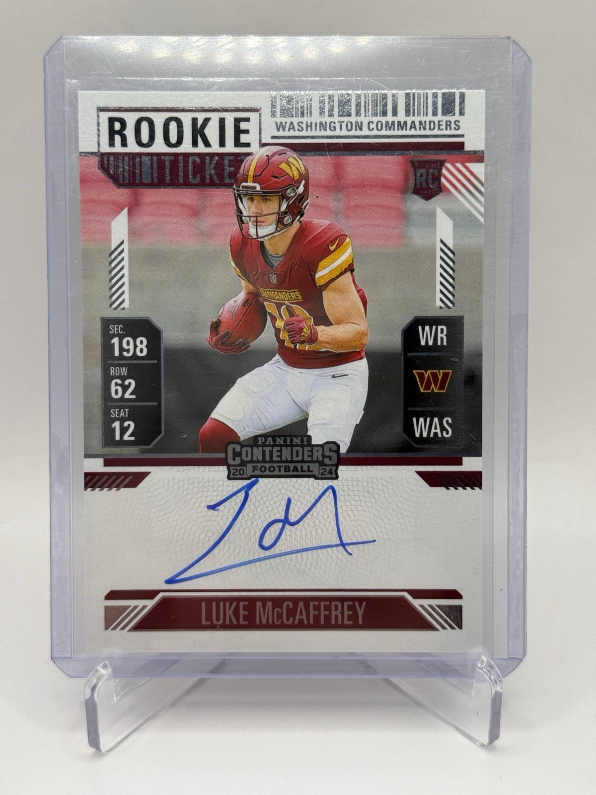 2024 Panini Contenders #121 Luke McCaffrey Rookie Ticket Sigatures auto