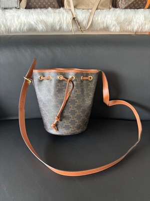 Celine Triomphe Canvas Bucket Bag  Drawstring Crossbody Bag Authentic