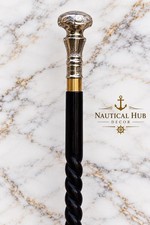 Handmade Walking Stick Cane: Chrome  Brown Wood Handle 37 Inch 