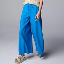 Simply Vera Wang Linen Blend Wide Leg Pants Womens XL Blue Drawstring NEW