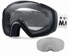 Mirrored Silver Lens Ski Goggles Black Plastic Frame Shield w/ Hard Case