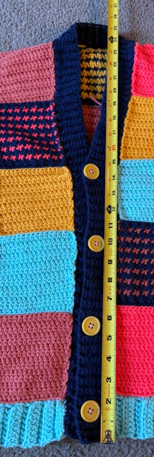 Hand Knit Patchwork Colorblock Crochet Cardigan S… - image 4