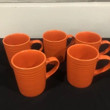 Lot 5 Royal Norfolk Bright Orange Ribbed Mugs 4"H Discontinued 14oz