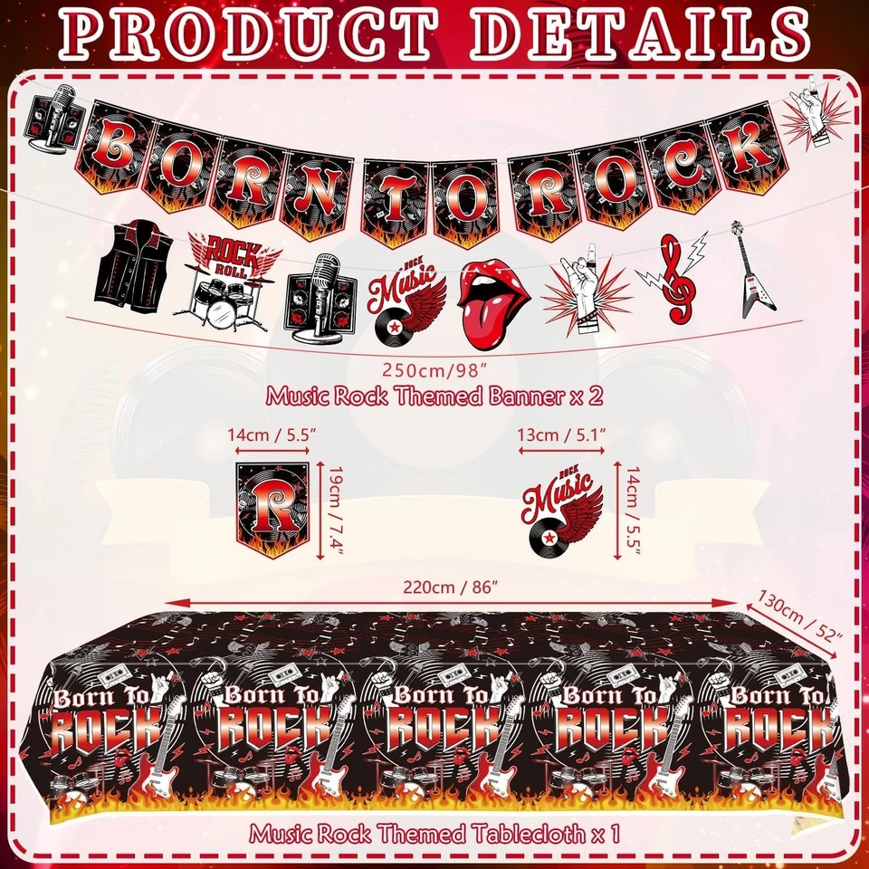 Украшения для вечеринок в стиле рок-н-ролл, включая баннер Born to Rock, тарелку, салфетку - Изображение 4 из 4