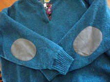 Vintage Cabela's Wind Stopper Sweater Women's L Elbow Patch Teal Wool USA Made