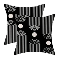 Boho Mid Century Pillow Covers 16x16 Inch Set of 2, Abstract Simple Black and...