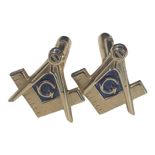 Masonic Shirt Cufflinks Freemason Mens Gold Tone Square Compass Freemason - Picture 1 of 6