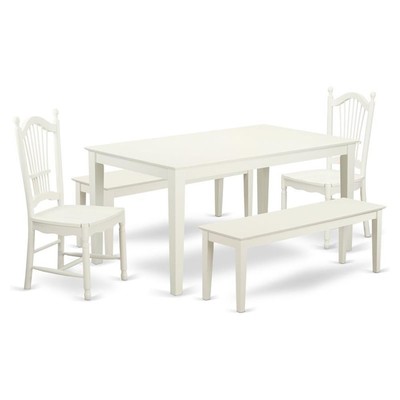 East West Furniture Capri 5-piece Wood Dining Room Set in Linen White