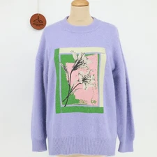 Lily Brown Lavender Sweater Sz F OS Graphic Print Angora Rabbit Hair Wool Blend