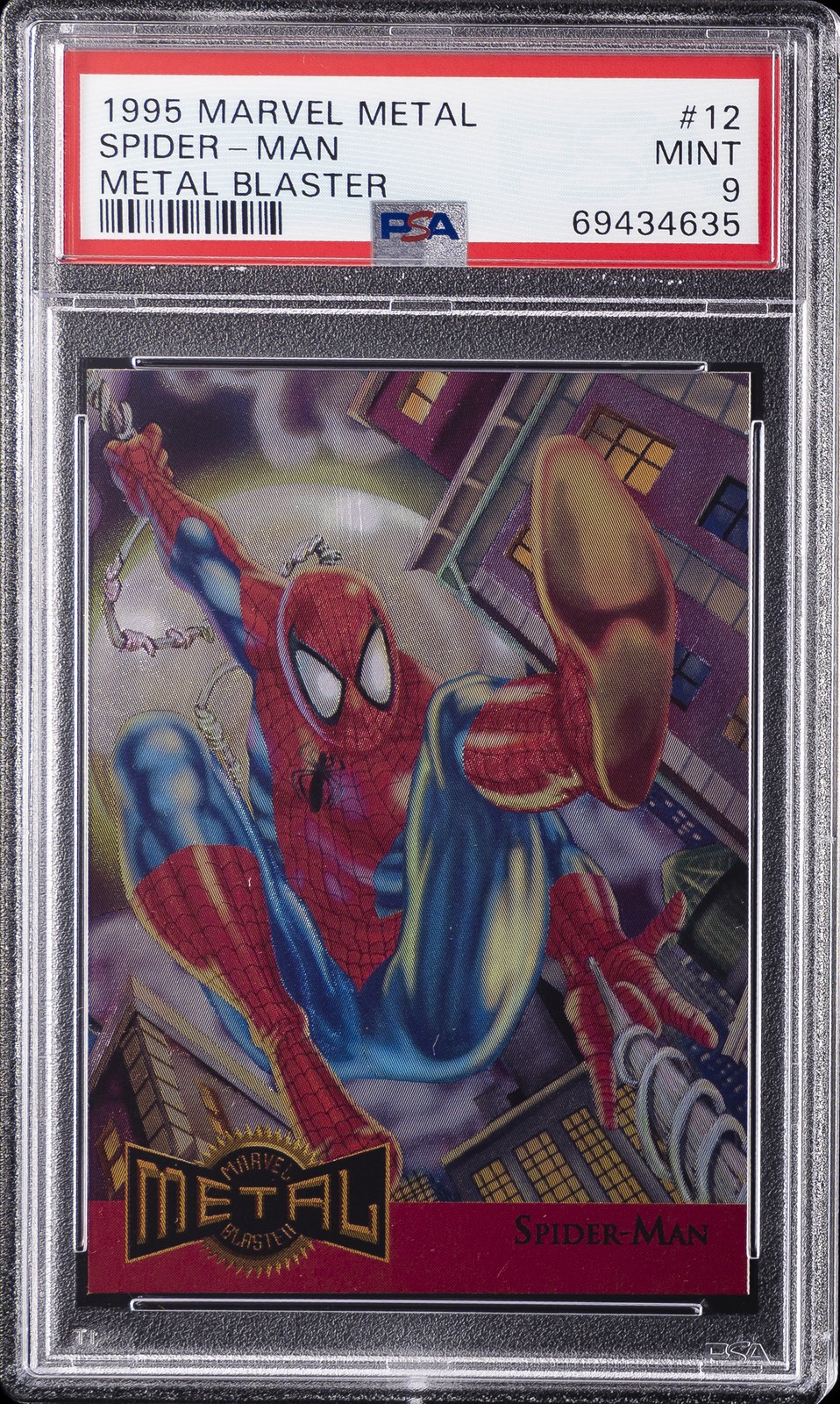 1995 MARVEL METAL BLASTER #12 SPIDER-MAN PSA 9 view 1