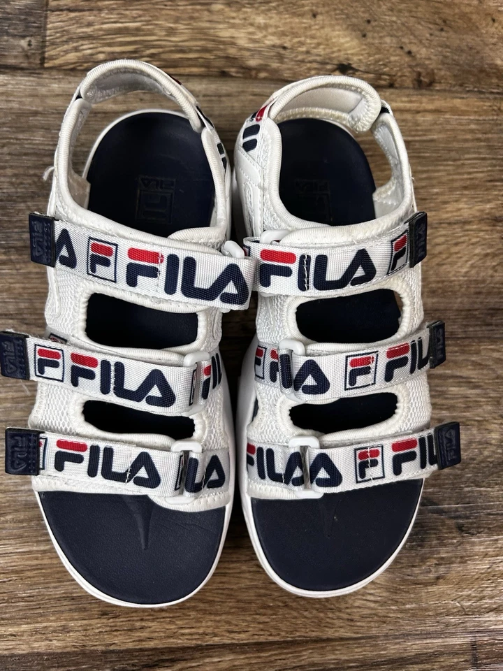 Sandalias de plataforma gruesas FILA blancas rojas azul marino con logotipo disruptor triple gancho y bucle Foto 2 de 4