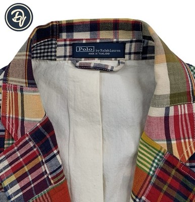 VTG L / 44 R Polo by Ralph Lauren 100 % Madras Cotton Patch Work