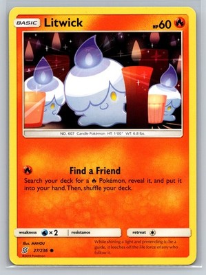 Litwick 27/236 Unified Minds Pokemon TCG Fire Basic Candle Find a Friend Card
