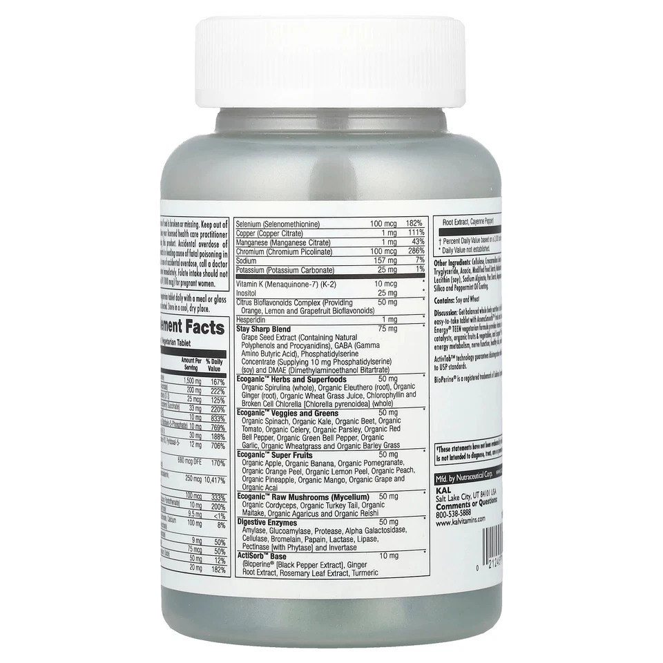 Enhanced Energy®, Adolescente, Multivitamínico, 60 VegTabs Foto 3 de 4