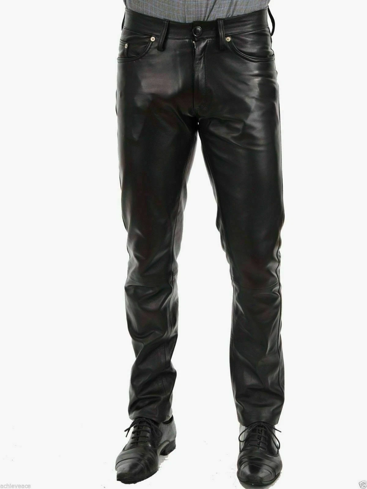 Men's Genuine Black Leather Pants Original Soft Lambskin Motorcycle Biker